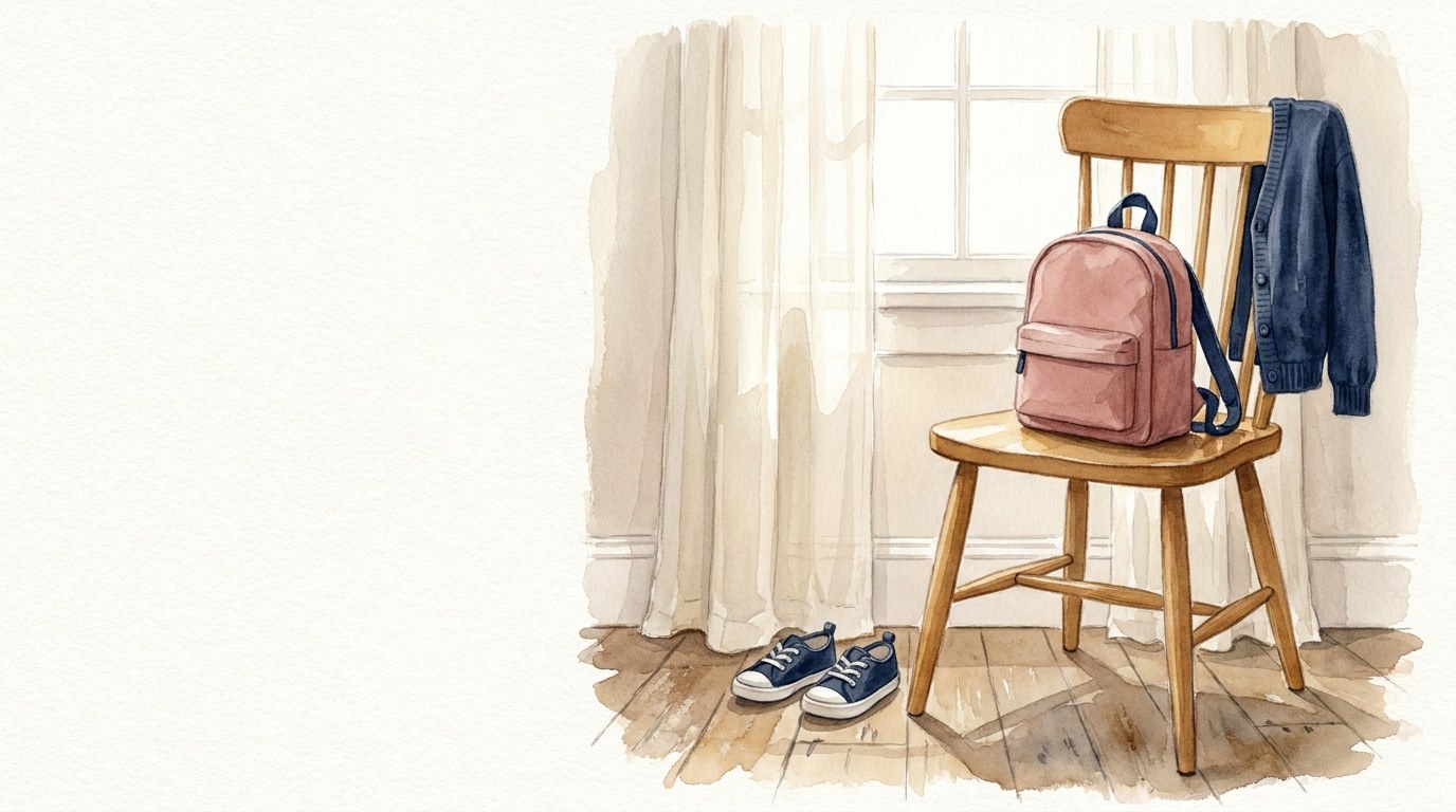 A small backpack on a chair by the window